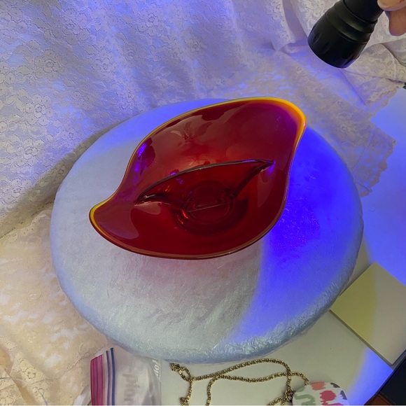 MCM Epic Viking Glass Co. Divided Ruby Red Dish. - Picture 6 of 11